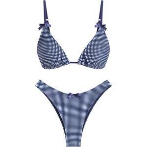 Seamoly Womens Small Gingham Tie Back Two Piece Thong Triangle Bikini Swimsuit